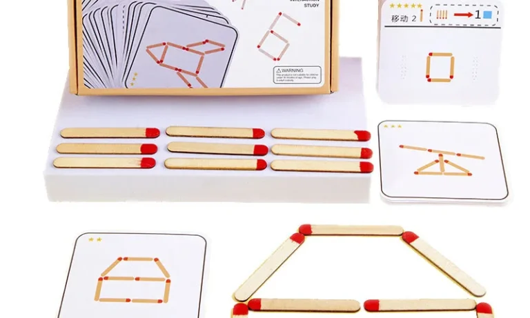 Montessori Matches Puzzles Game Wooden Toys DIY Math Geometry Board Game Thinking Match Logic Training Educational Toys For Kids