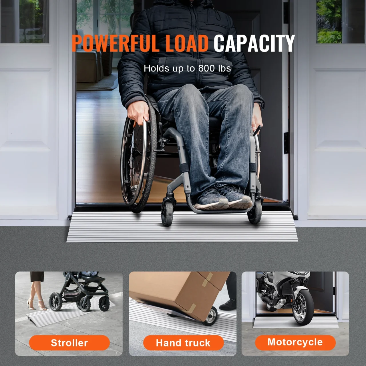 VEVOR 1in-6in 800lbs Door Threshold Ramp Aluminum Adjustable Modular Cable Protector Ramp for Doorways Wheelchairs Scooters - Image 5
