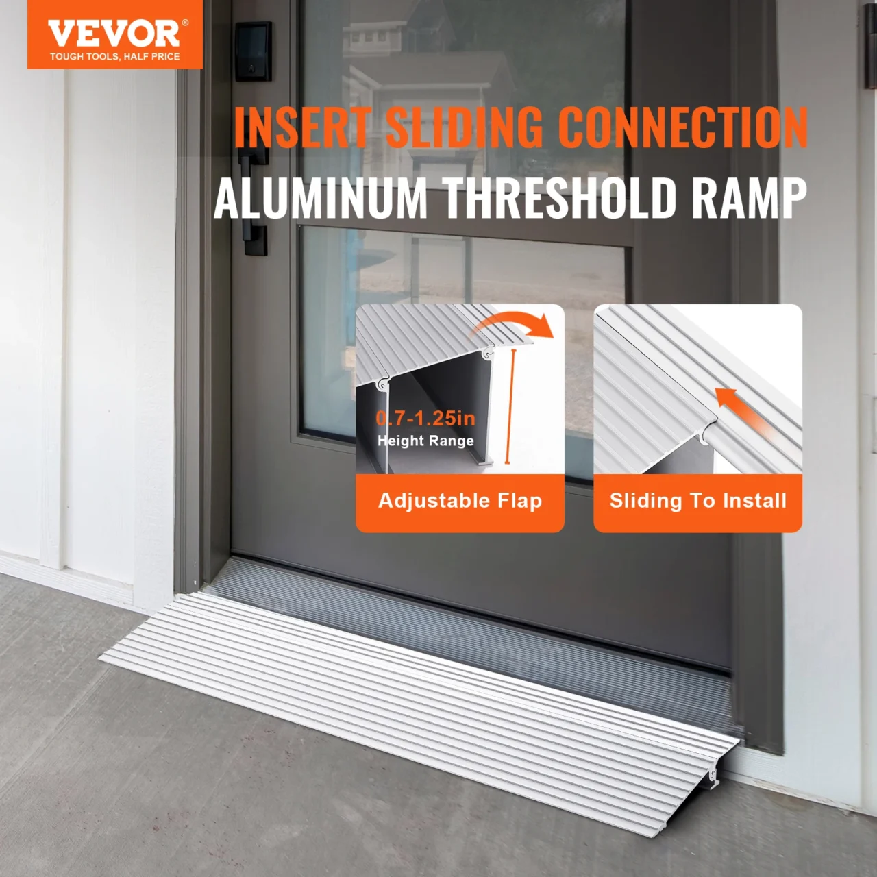 VEVOR 1in-6in 800lbs Door Threshold Ramp Aluminum Adjustable Modular Cable Protector Ramp for Doorways Wheelchairs Scooters - Image 2