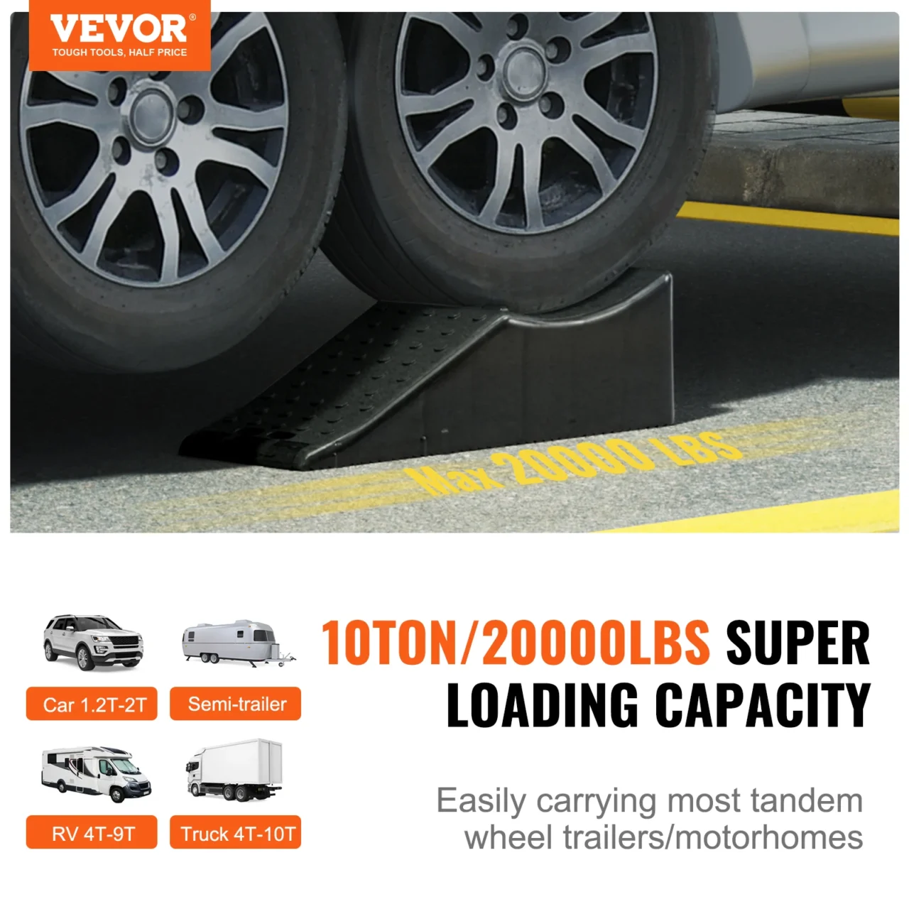 VEVOR Car Ramp Low Profile Car Service Ramp 20000 lbs/10 Ton Loading Capacity 5.5" Lift Height Car Ramp Heavy Duty Tire Ramp - Image 2