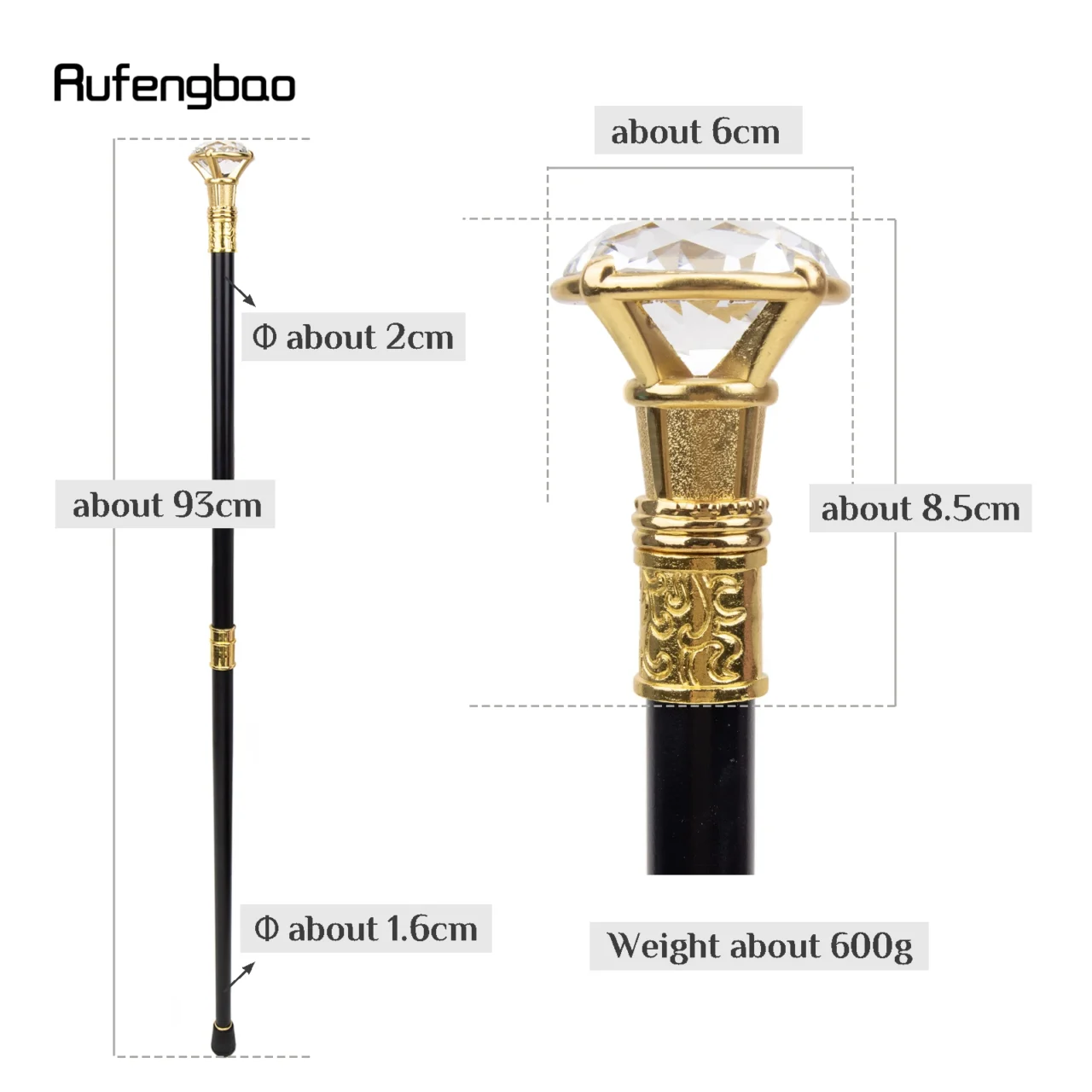 Golden Diamond Walking Cane – Decorative Gentleman’s Stick with Elegant Knob for Stroke Recovery, Style & Cosplay | Stroke Lyfe™ Mobility Gear - Image 6