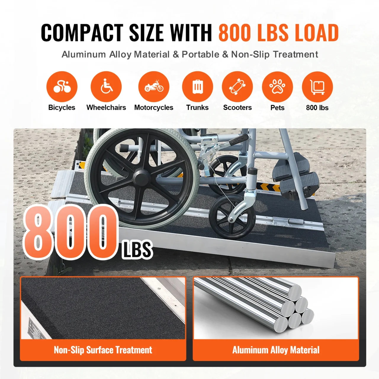 VEVOR Portable Wheelchair Ramp Non-Slip Aluminum Folding Threshold Ramp Foldable Mobility Scooter Ramp Wheel Chair Ramp - Image 3