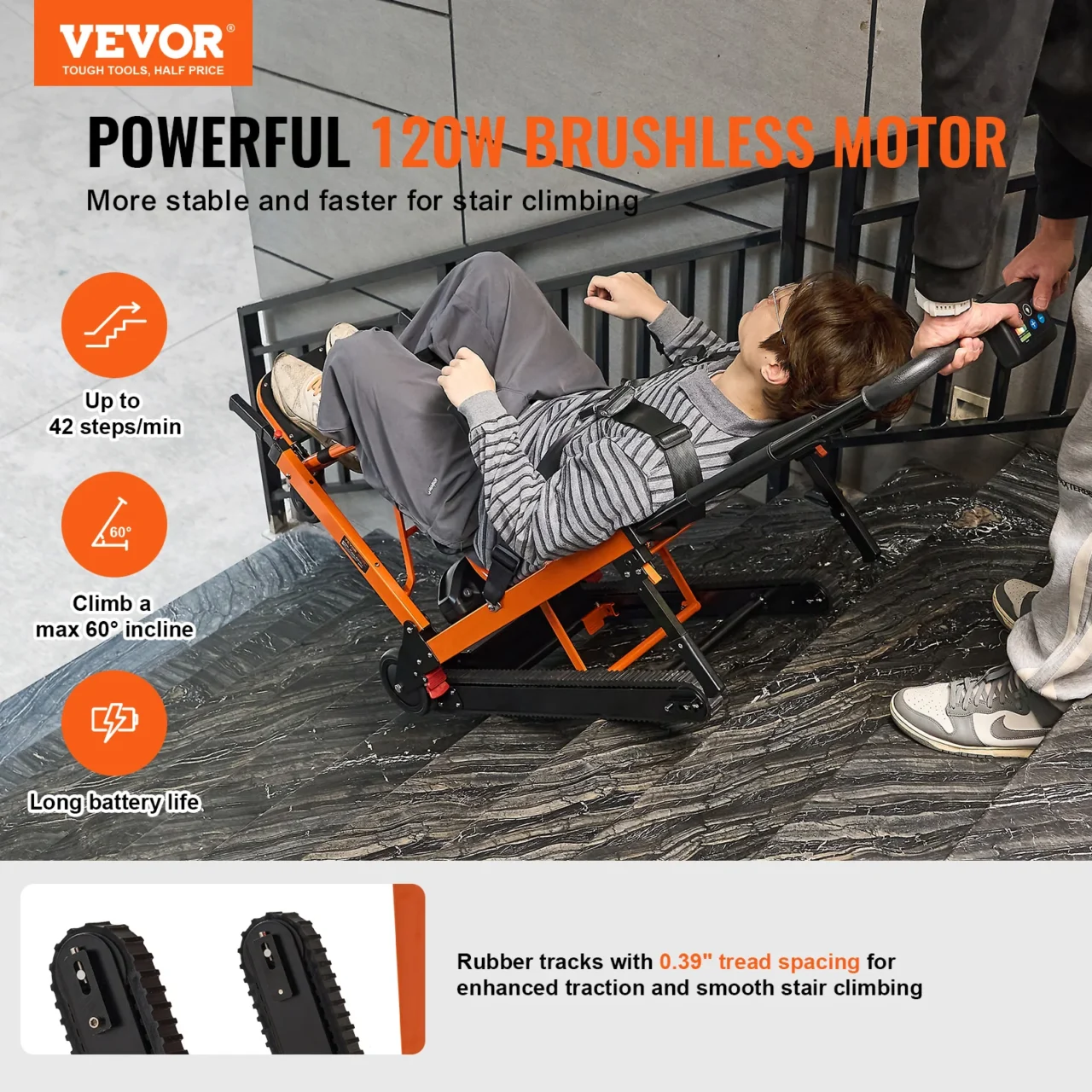 VEVOR 450 lbs Electric Stair Climbing Chair Foldable Emergency Stair Lift Wheelchair with Battery Operated for Elderly Disabled - Image 2