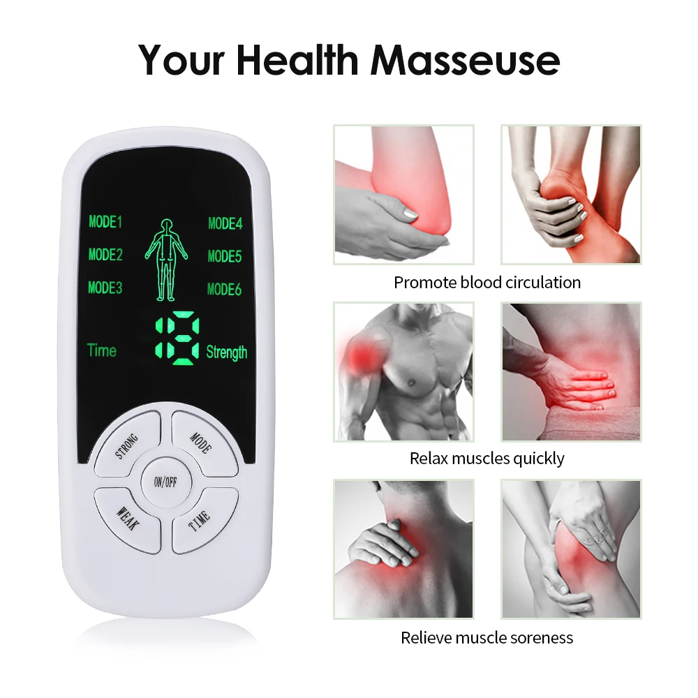 EMS Electric Muscle Therapy Stimulator 6 Modes Tens Unit Machine ...