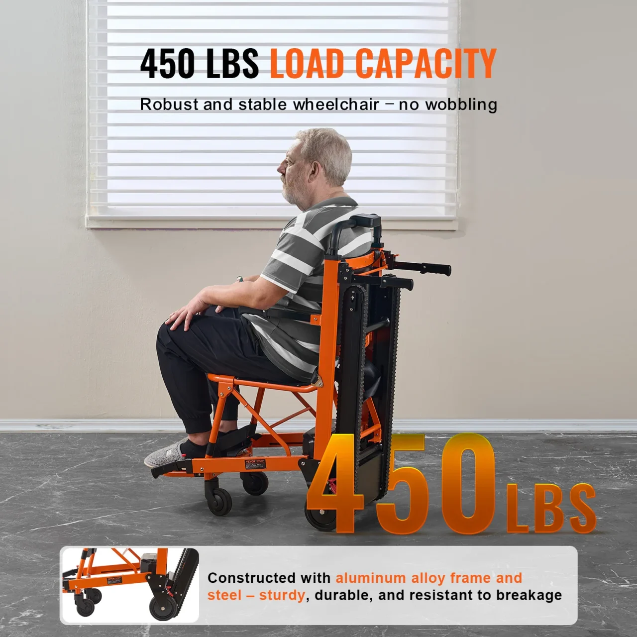 VEVOR 450 lbs Electric Stair Climbing Chair Foldable Emergency Stair Lift Wheelchair with Battery Operated for Elderly Disabled - Image 3