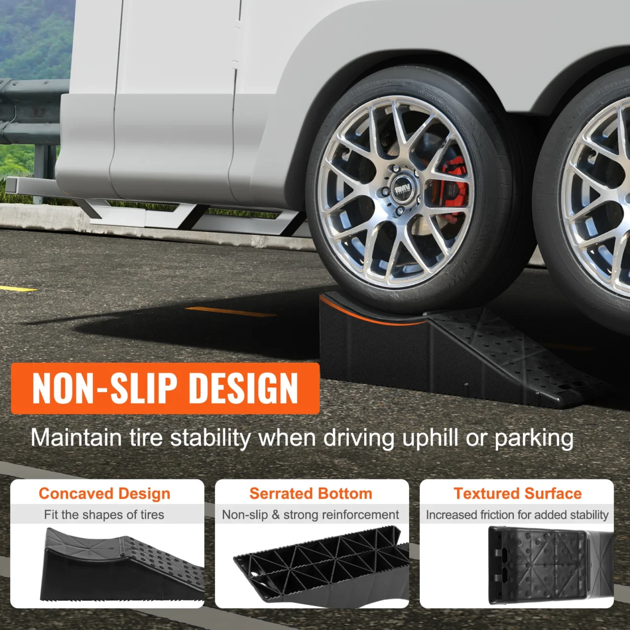 VEVOR Car Ramp Low Profile Car Service Ramp 20000 lbs/10 Ton Loading Capacity 5.5" Lift Height Car Ramp Heavy Duty Tire Ramp - Image 4