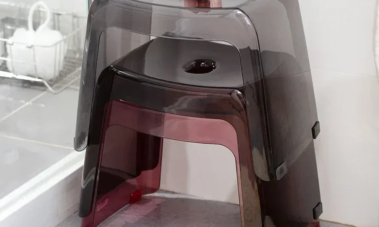 Oxblood Red Shower Stool – Designer Plastic Bath Seat with Anti-Slip Base for Stroke Recovery, Elderly Support & Modern Bathrooms | Stroke Lyfe™ Home Safety Gear