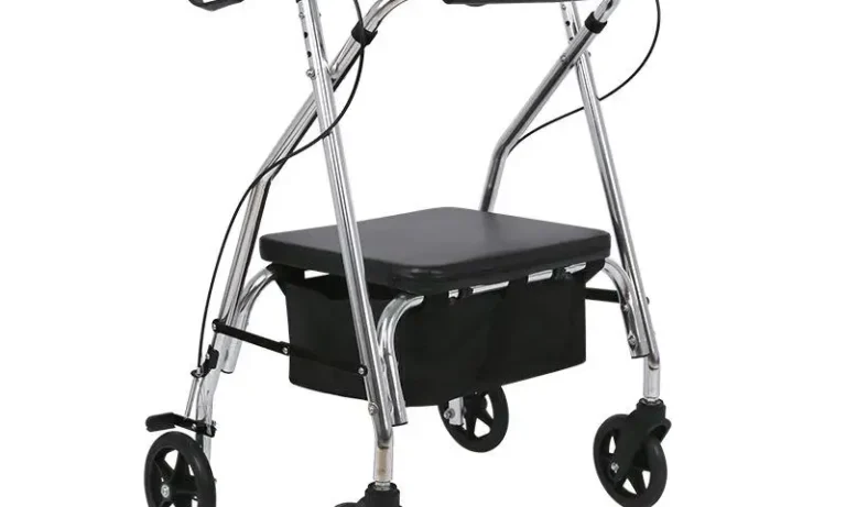 Folding Aluminum Walker Trolley – Four-Wheeled Mobility Aid for Stroke Recovery, Elderly Rehab & Independent Shopping | Stroke Lyfe™ Mobility Tech