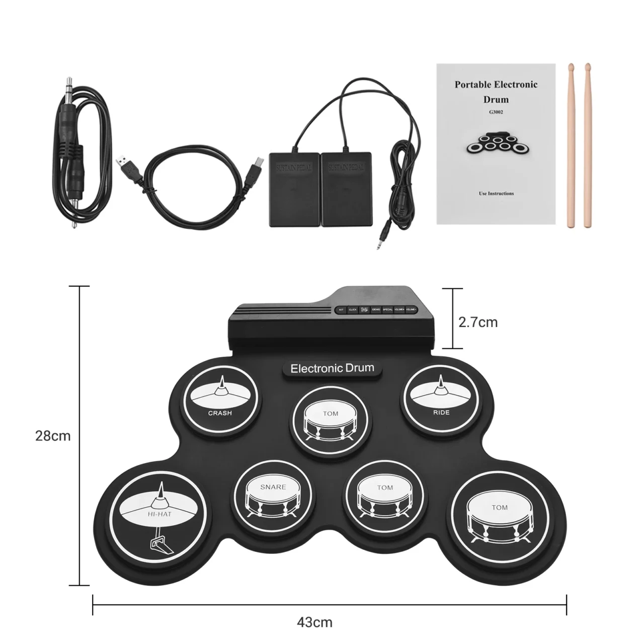 Roll-Up Electronic Drum Kit – USB-Powered Foldable Pad with Pedals for Stroke Recovery, Rhythm Therapy & Hand Coordination | Stroke Lyfe™ Rehab Gear - Image 6