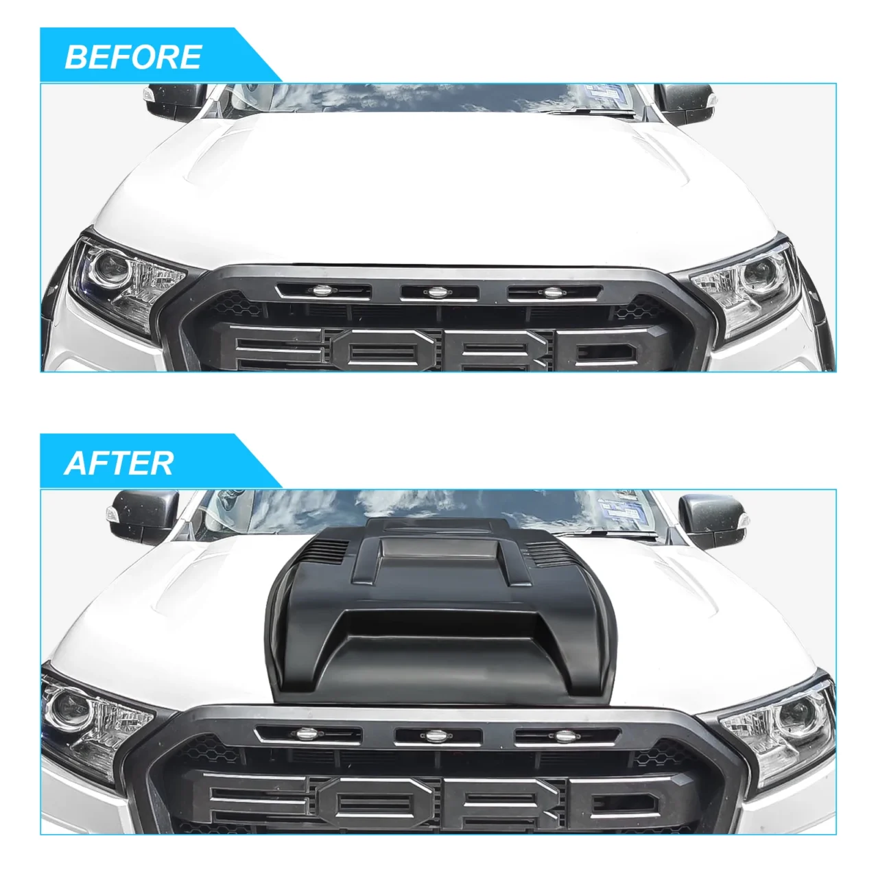 Bonnet Scoop Hoods Cover Scoop Bonnet Protector For Ford Ranger 2015-2022 Wildtrak XL XLS XLT Limited Everest Raptor - Image 3