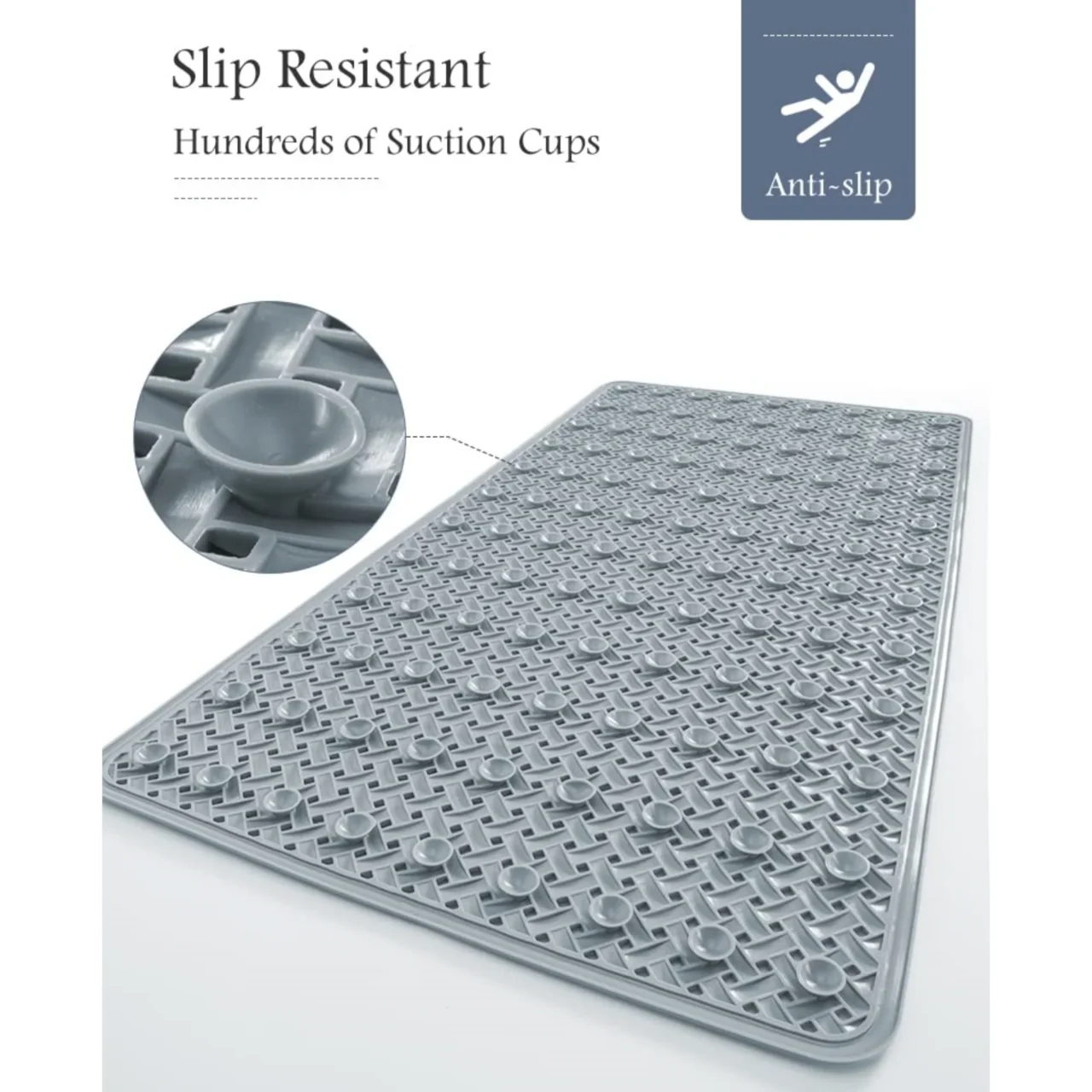 Non-slip Bath Mat with Suction Cup and Drain Hole, Soft Machine-washable Shower Mat Non-slip Bath Mat Suitable for Children's - Image 3