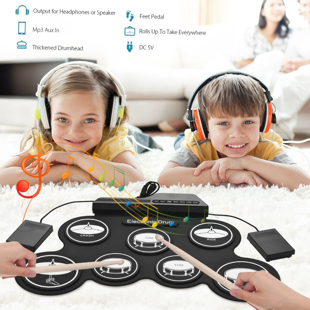 Roll-Up Electronic Drum Kit – USB-Powered Foldable Pad with Pedals for Stroke Recovery, Rhythm Therapy & Hand Coordination | Stroke Lyfe™ Rehab Gear - Image 3