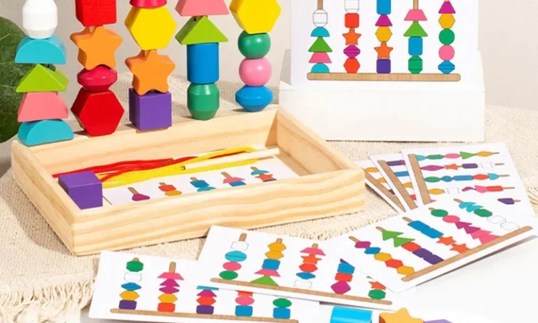 Montessori Wooden Toys Color Shape Matching Puzzle Game Colorful Beaded Color Cognition Early Educational Toys Gift for Children