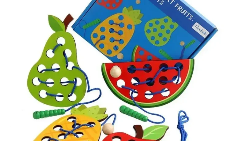 Caterpillar Fruit Lacing Puzzle – Montessori Wooden Threading Toy for Fine Motor Skills, Color Sorting & Early Learning | Stroke Lyfe™ Kids NeuroPlay