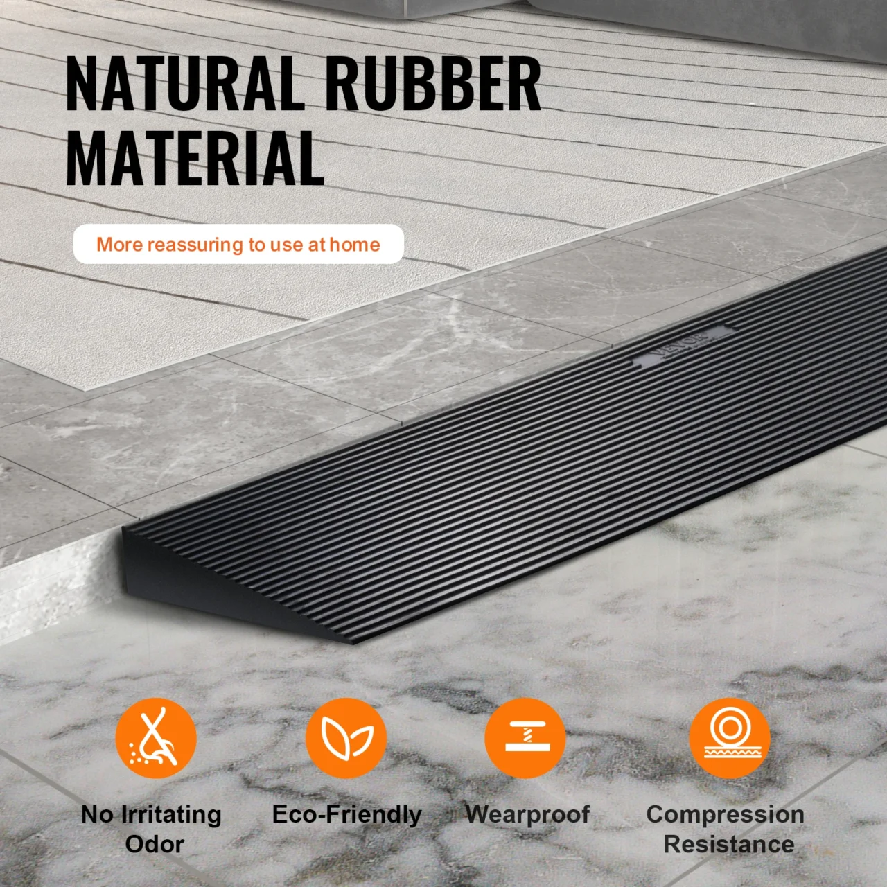 VEVOR 1.2" Rise Threshold Ramp Cuttable Natural Rubber Wheelchair Ramp Scooter with Double-Sided Tape for Doorways Driveways - Image 3