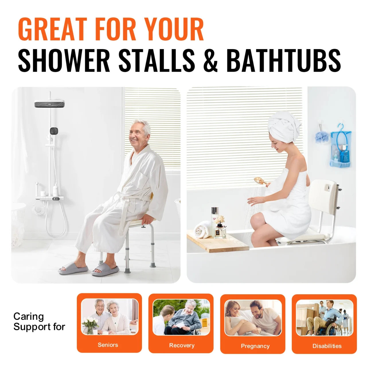 VEVOR Shower Chair Shower Seat with Back Adjustable Height Shower Stool Shower Chair for Inside Shower Bathtub 350 lbs Capacity - Image 5