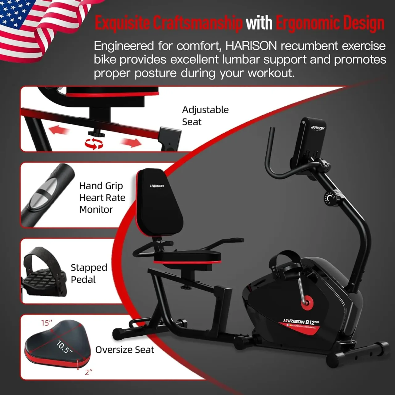 Magnetic Recumbent Exercise Bike with Arm Exerciser, Recumbent bikes for Adult and Seniors, Recumbent Exercise bike gym bicycle - Image 5