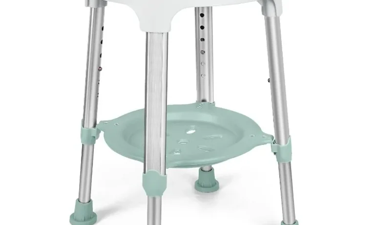 Swivel Shower Stool with Storage Tray – Adjustable Bath Chair with Tool-Free Assembly for Stroke Recovery, Elderly Support & Safe Showering | Stroke Lyfe™ Home Safety Gear