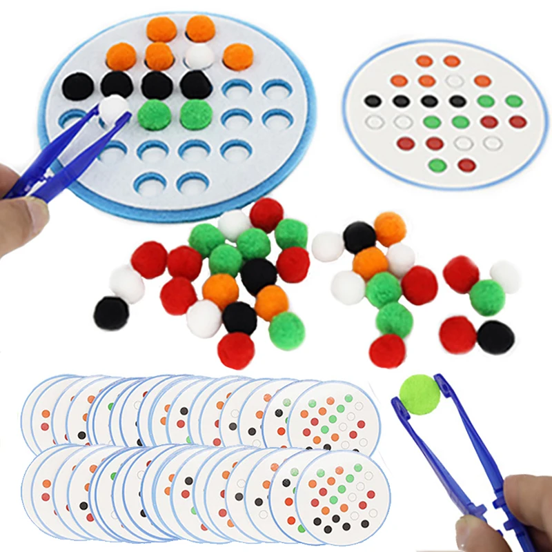 Pompoms Color Sorting Matching Game Baby Preschool Fine Motor Skill Training Montessori Early Educational Toys Party Favors Gift