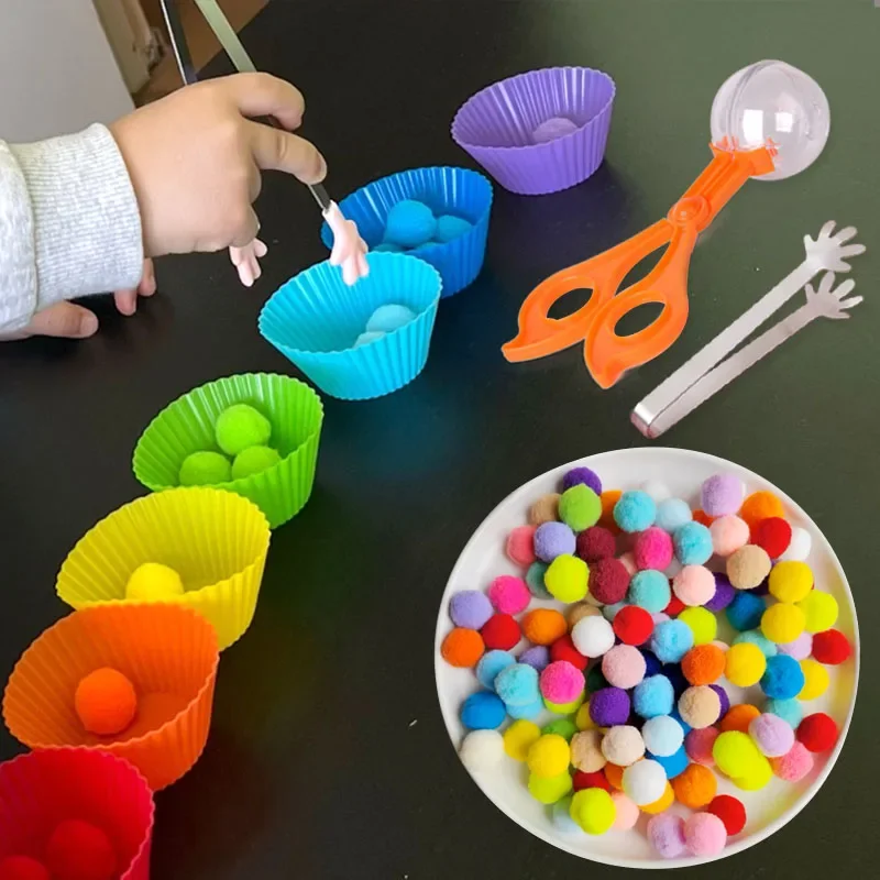 Children's Fine Motor Skill Matching Game Learning Counting Toy Colorful Plush Ball Sorting Games Montessori Early Education Toy - Image 2