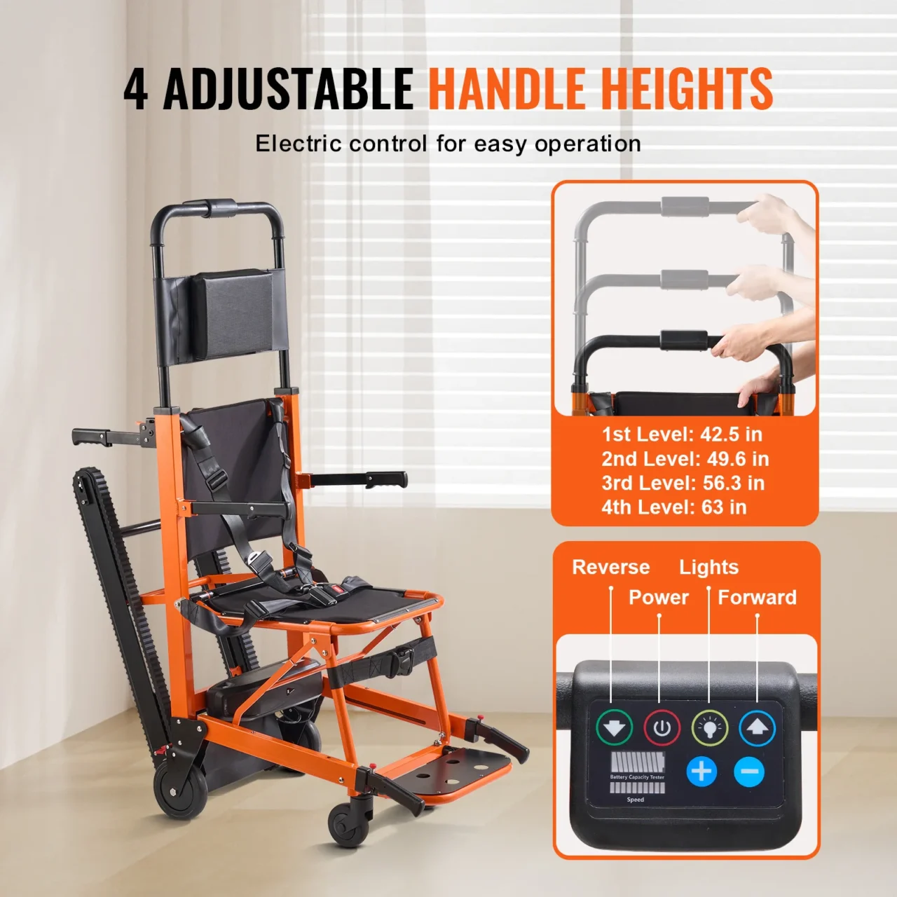 VEVOR 450 lbs Electric Stair Climbing Chair Foldable Emergency Stair Lift Wheelchair with Battery Operated for Elderly Disabled - Image 5