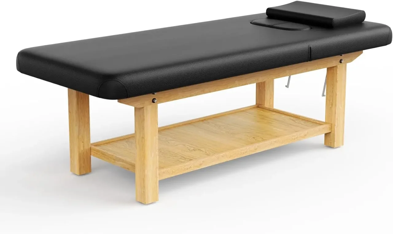 Wood Wide Stationary Massage Table for Treatment Table Physical Therapy Table Spa Facial Bed PU Leather 31.5'' W × 75'' L Heavy - Image 4