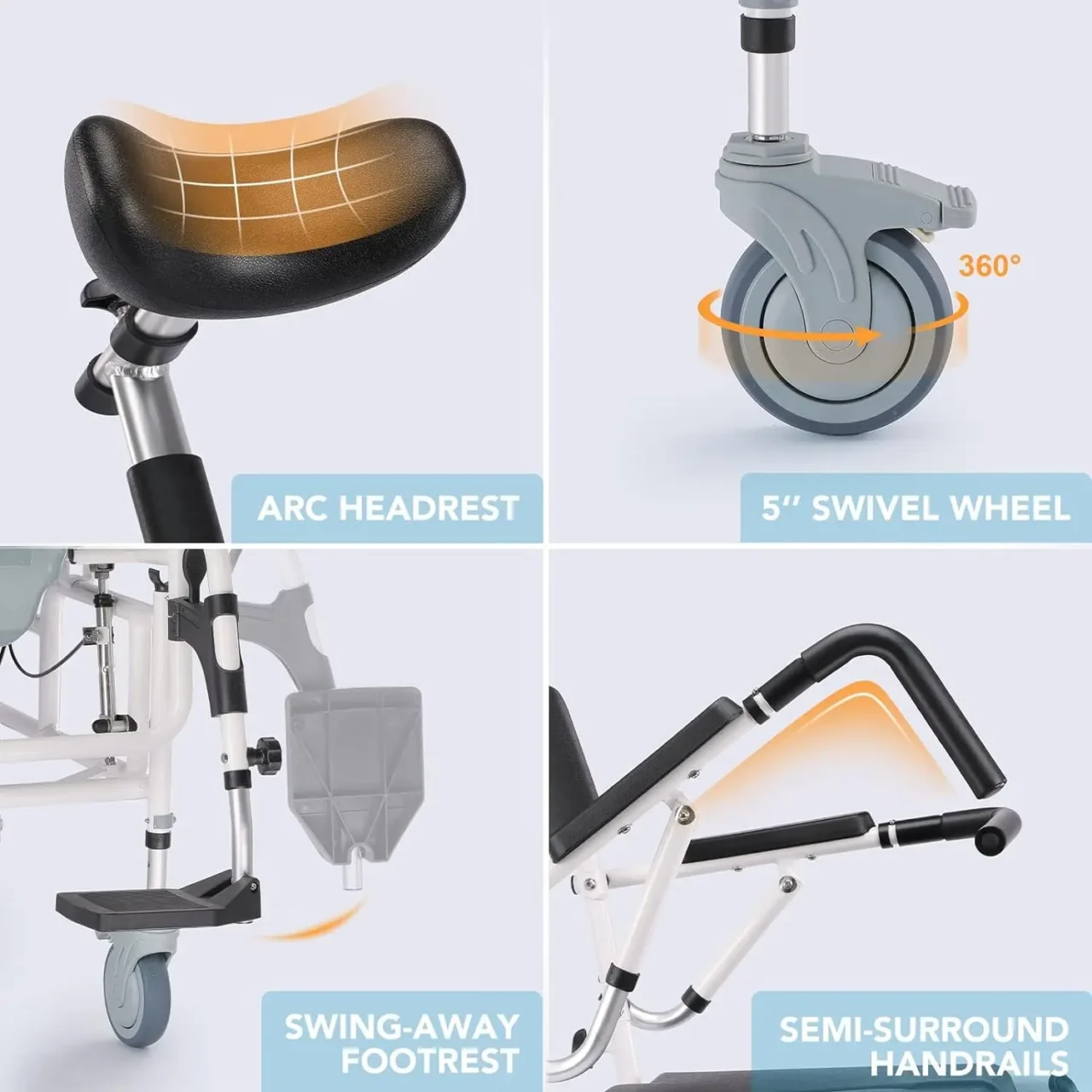 OasisSpace Personal Mobility Assist Bedside Commode Toilet Chair, Tilt Shower Commode Wheelchair, 4-in-1 Shampoo Chair 30° - Image 4