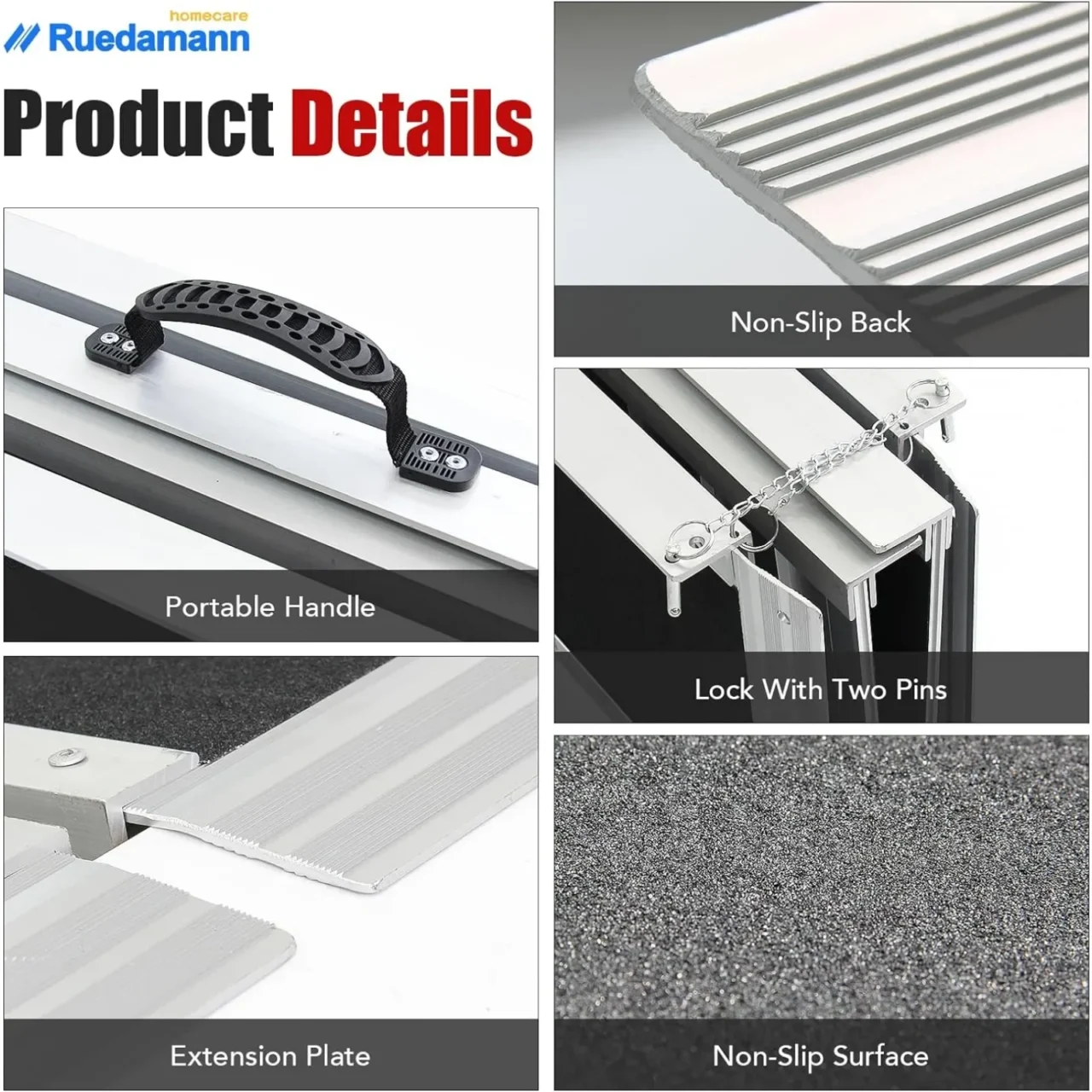US 6'L × 29" W Wheelchair Ramp, 600Lbs Capacity, Non-Slip Threshold Ramp, Portable Aluminum Folding - Image 3