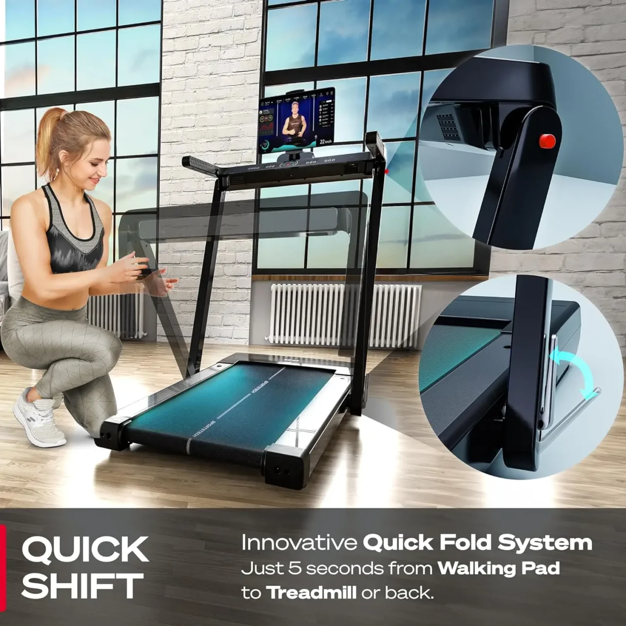2in1 Treadmill Foldable Walking Pad Under Desk for Home Office | Remote Control + App | Easy Convertible 300lbs Tread - Image 6