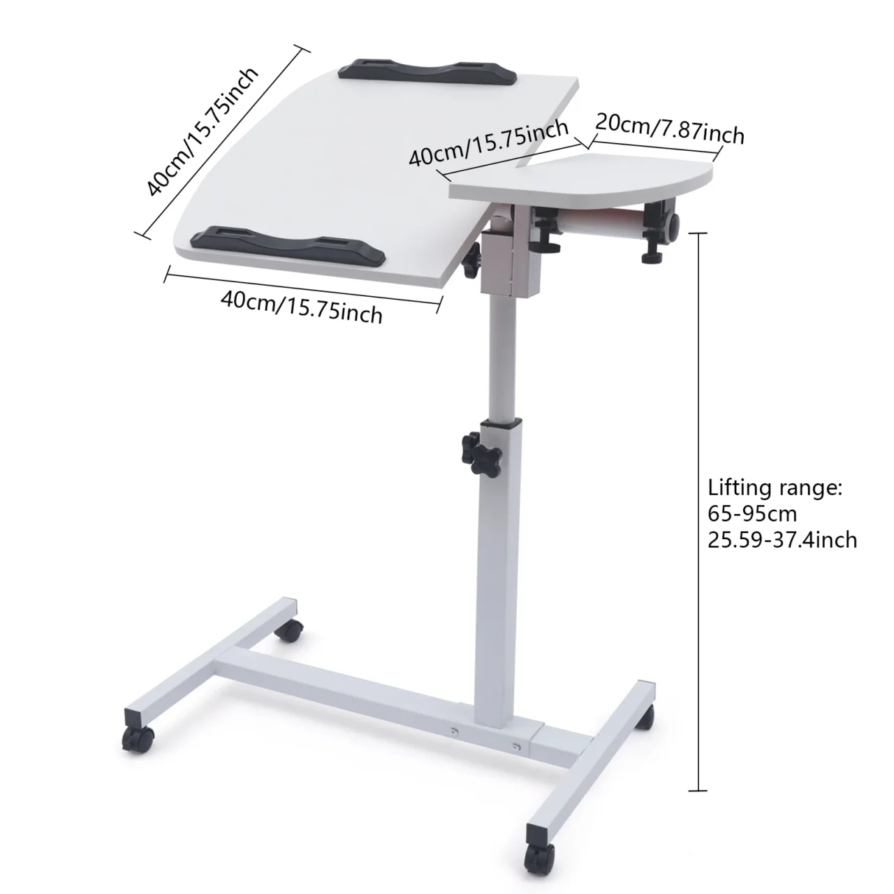 LOYALHEARTD Rolling Laptop Stand Tilting Overbed Table with Wheels Angle Height Adjustable Tray Table for Bed Sofa Side Table - Image 2