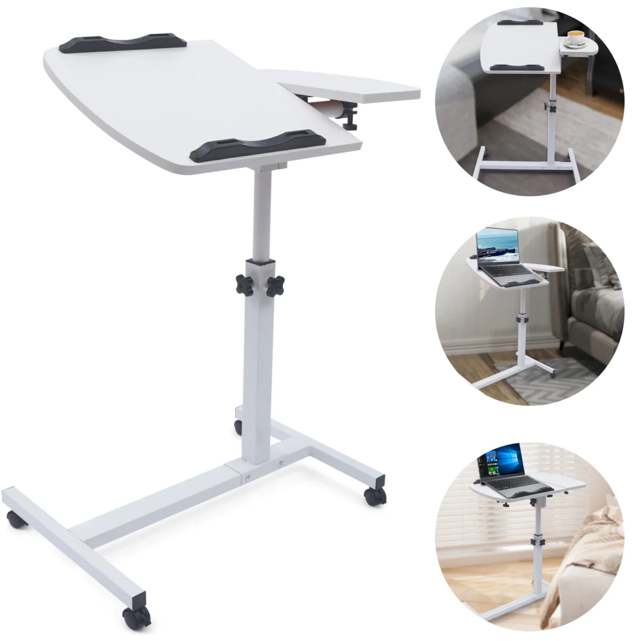 LOYALHEARTD Rolling Laptop Stand Tilting Overbed Table with Wheels Angle Height Adjustable Tray Table for Bed Sofa Side Table - Image 3