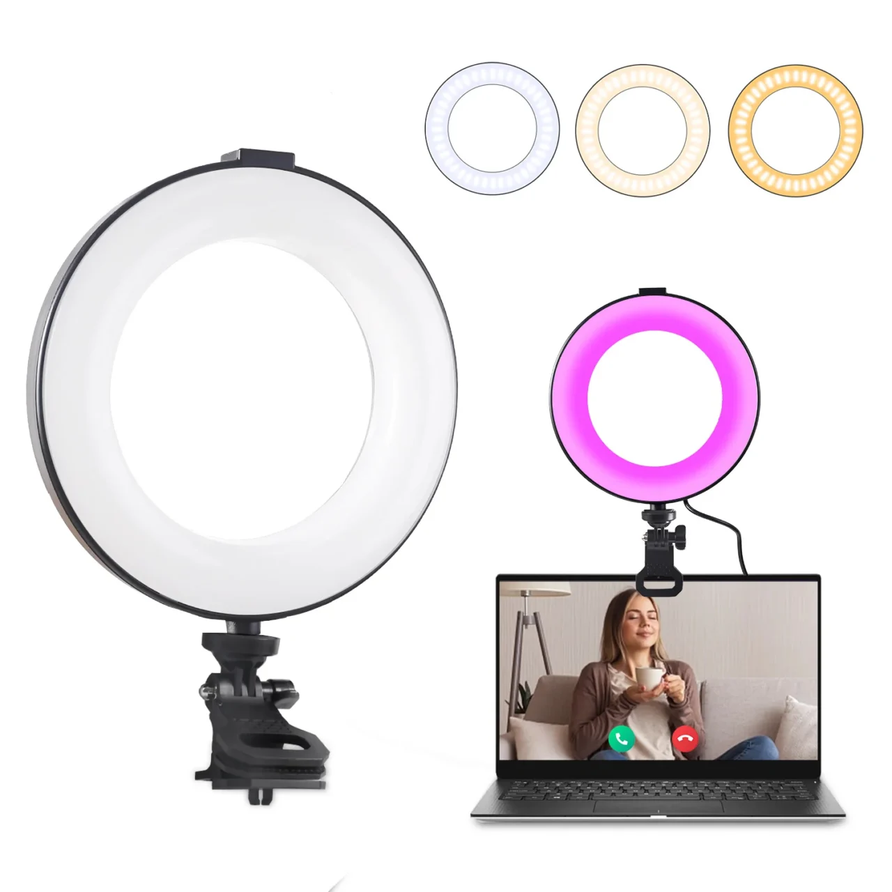 Zomei RGB Light, Ring Light Clip on Laptop Monitor for Webcam Lighting/Zoom Lighting/Remote Working/ Live Streaming - Image 2