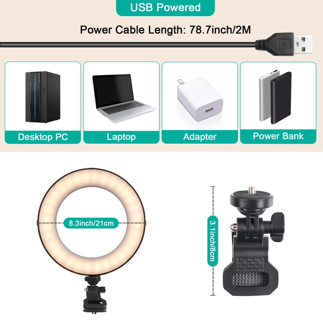 Zomei RGB Light, Ring Light Clip on Laptop Monitor for Webcam Lighting/Zoom Lighting/Remote Working/ Live Streaming - Image 6