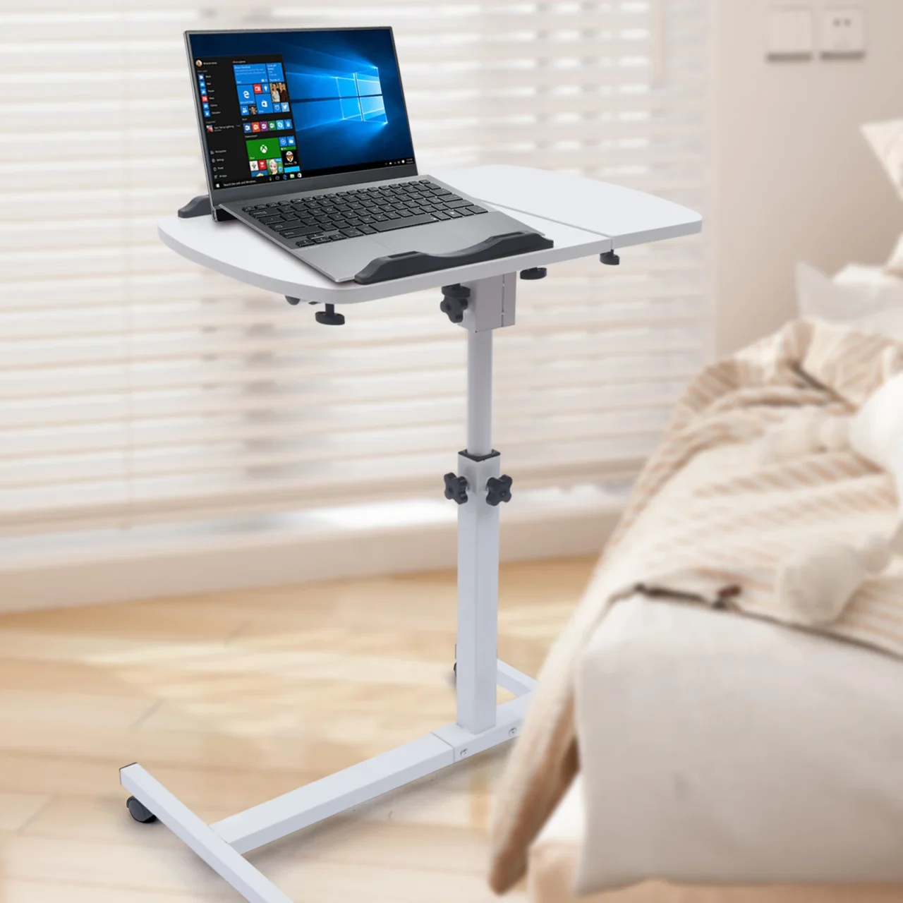 LOYALHEARTD Rolling Laptop Stand Tilting Overbed Table with Wheels Angle Height Adjustable Tray Table for Bed Sofa Side Table