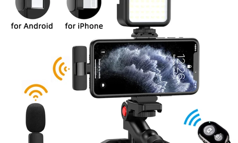 MAMEN Vlogging Kit – Tripod, 2.4G Wireless Lavalier Mic & LED Light for Stroke Recovery, Live Streaming & Mobile Content Creation | Stroke Lyfe™ Creator Series
