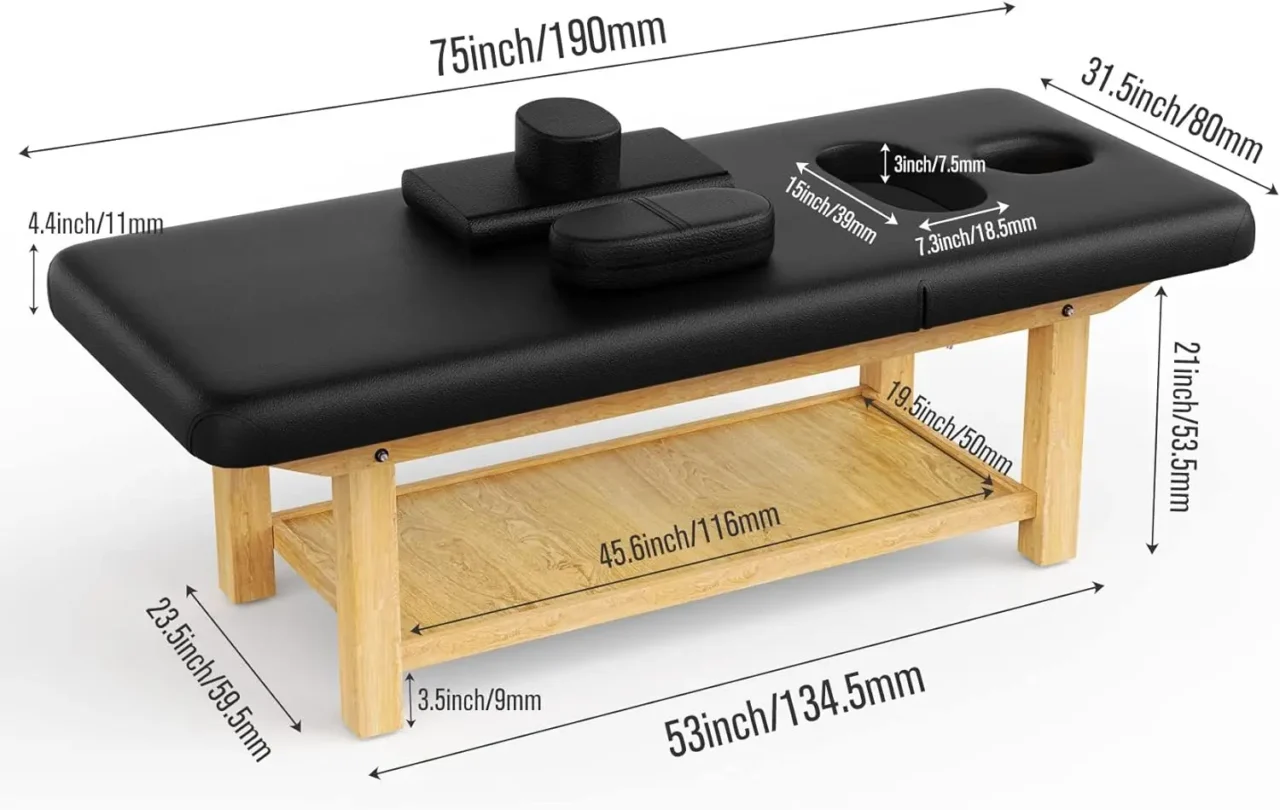 Wood Wide Stationary Massage Table for Treatment Table Physical Therapy Table Spa Facial Bed PU Leather 31.5'' W × 75'' L Heavy - Image 6