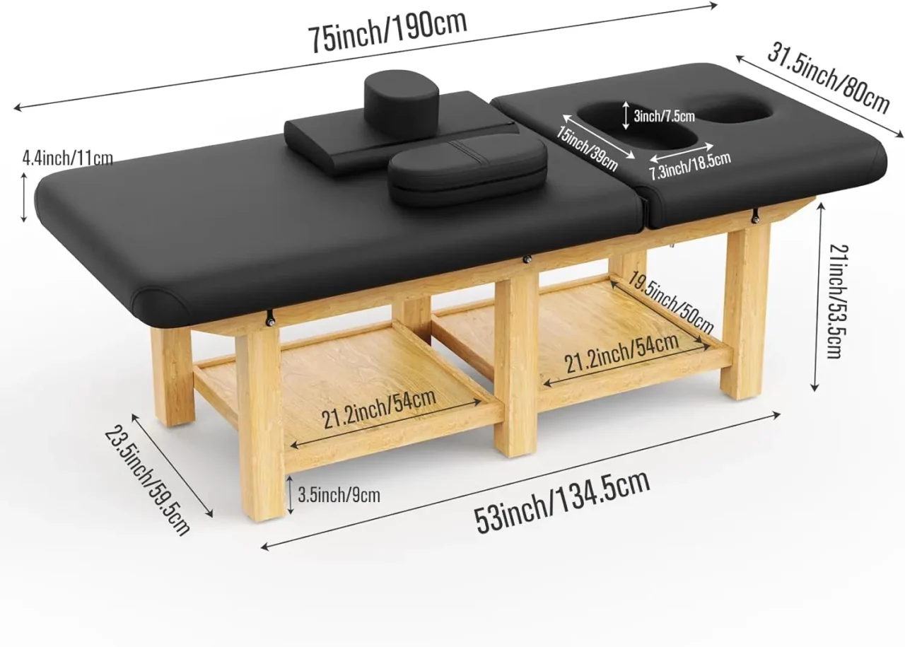 Wood Wide Stationary Massage Table for Treatment Table Physical Therapy Table Spa Facial Bed PU Leather 31.5'' W × 75'' L Heavy - Image 3